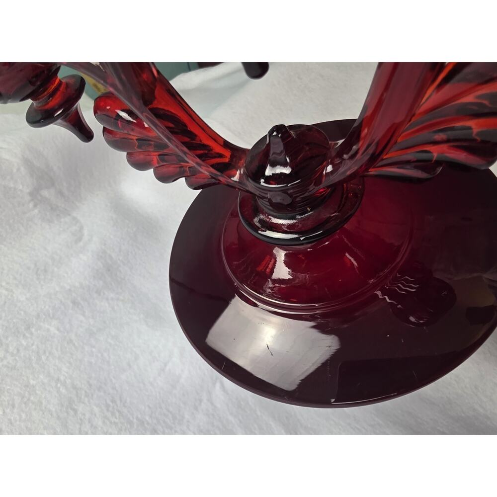 Vintage New Martinsville Glass Moondrops Ruby Red Winged 3 Candlestick Holder - Picture 4 of 7